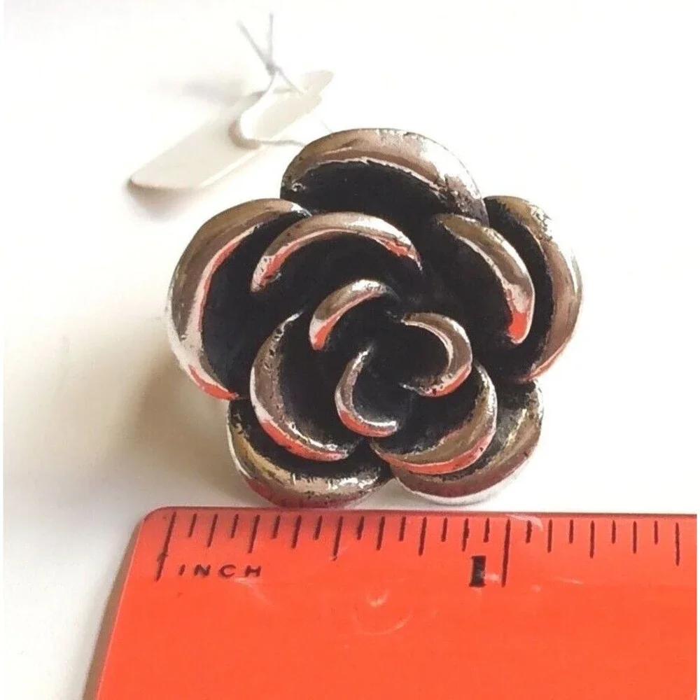 Vtg Silver Tone Rose Flower Bloom Cocktail Ring Size 6 7 8 9 Chunky Statement